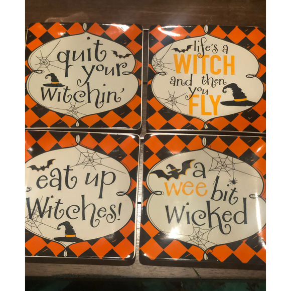 Vintage Pier One Halloween Appetizer Dessert Plates Set‎ Of 4 New in Box Witches - Picture 1 of 16
